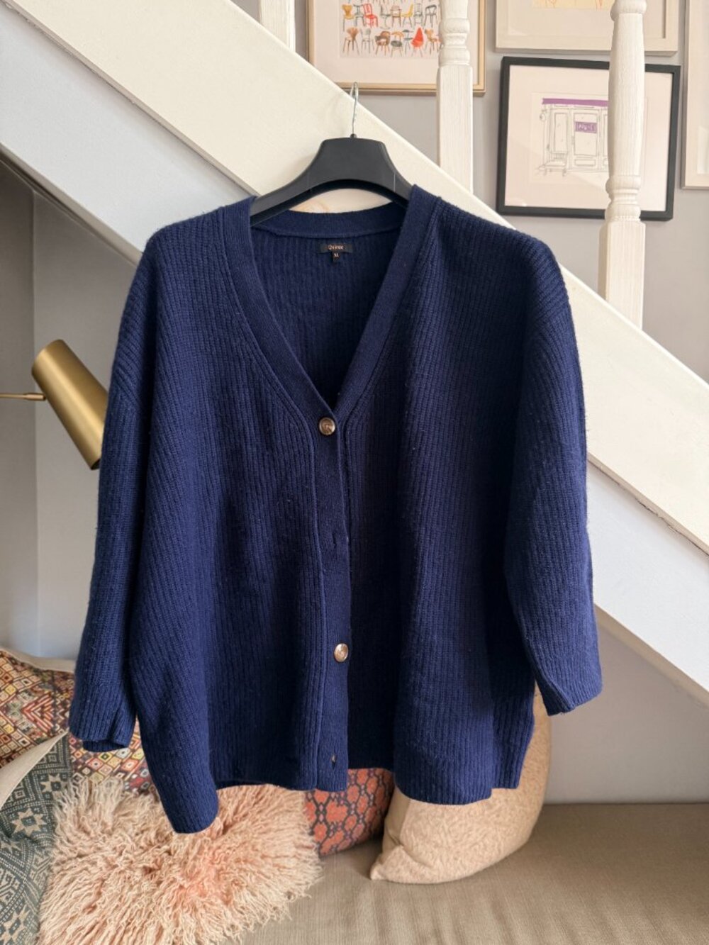 Quince Cashmere Oversized Boyfriend Cardigan (Navy Blue, XL)